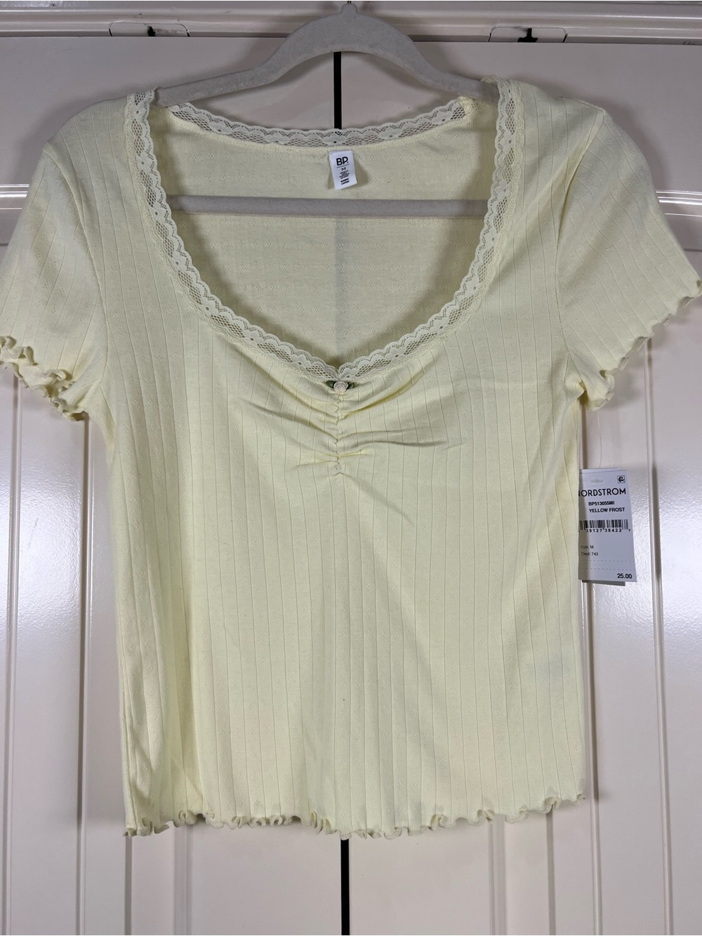 NWT BP Nordstrom Yellow Frost Lace Ribbed Top M